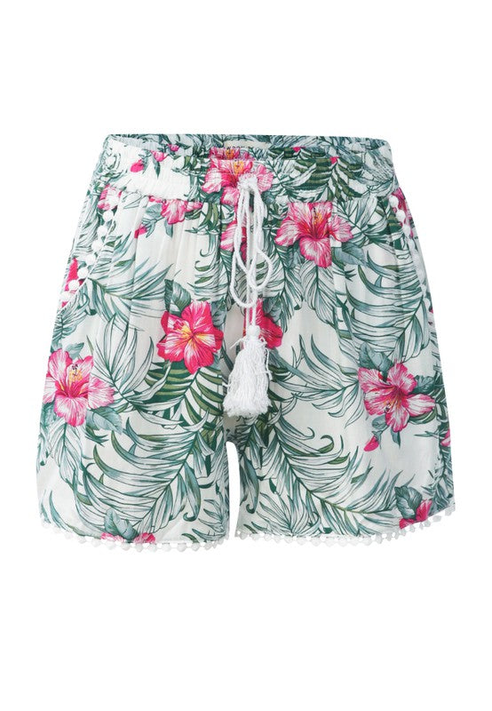 Tropical Printed Pom Pom Shorts