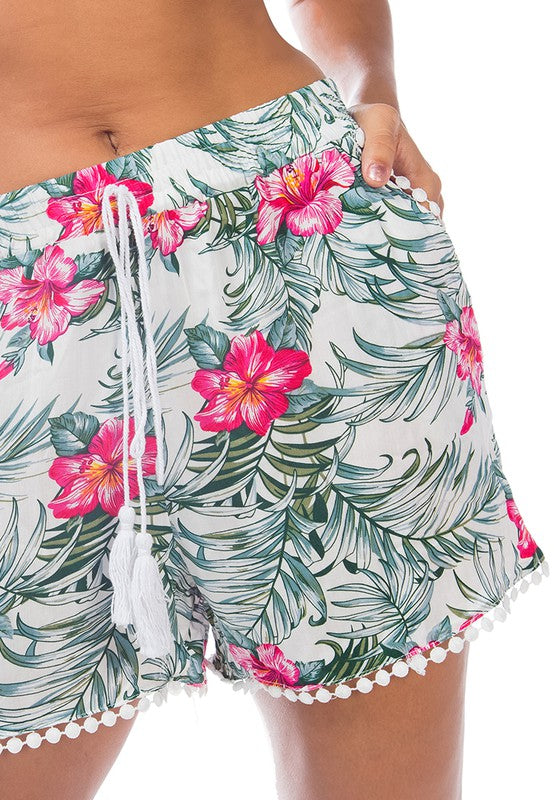 Tropical Printed Pom Pom Shorts