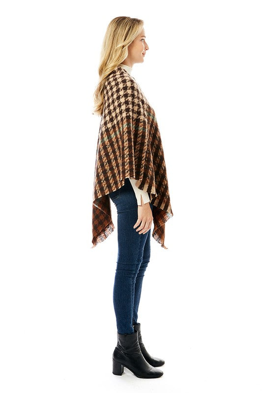 Women&#39;s Hounds tooth Poncho with Fringe