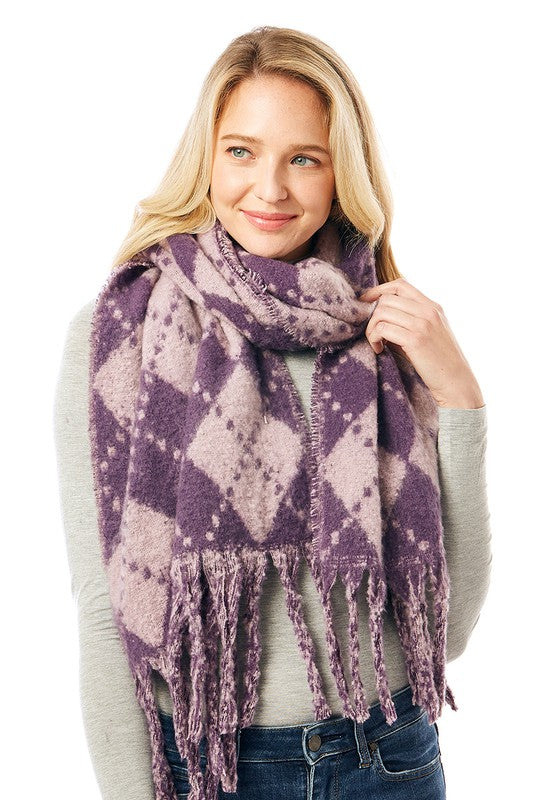 Women&#39;s Multi Colored Argyle Scarf With Fringe