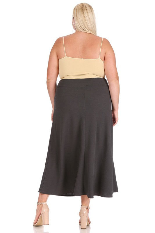 Plus size, solid, high waisted, A-line, midi skirt