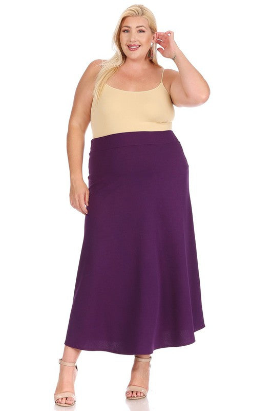 Plus size, solid, high waisted, A-line, midi skirt