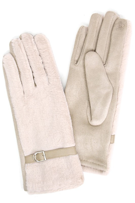 Women&#39;s Solid Faux Fur Smart Touch Gloves