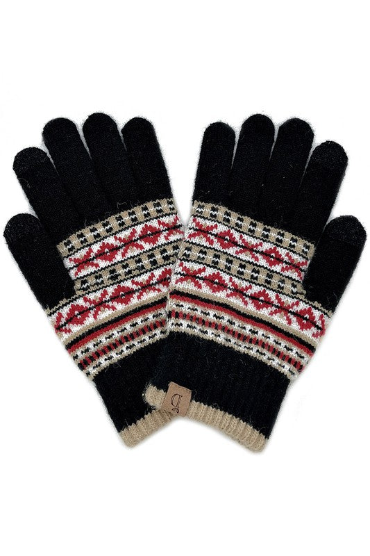 Aztec Patterned Knit Smart Touch Gloves