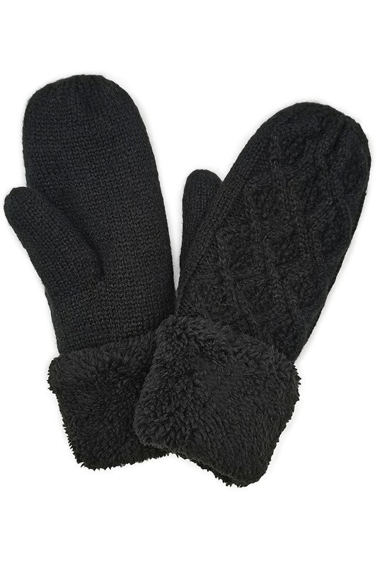 Cable Knitted Sherpa Cuff Mittens
