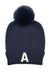 Letter A Chenille Patch Faux Fur Pom Knit Beanie