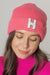 Letter H Chenille Patch Ribbed Cuff Beanie Hat