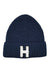 Letter H Chenille Patch Ribbed Cuff Beanie Hat