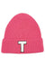 Letter T Chenille Patch Ribbed Cuff Beanie Hat