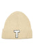 Letter T Chenille Patch Ribbed Cuff Beanie Hat