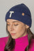Letter T Chenille Patch Ribbed Cuff Beanie Hat