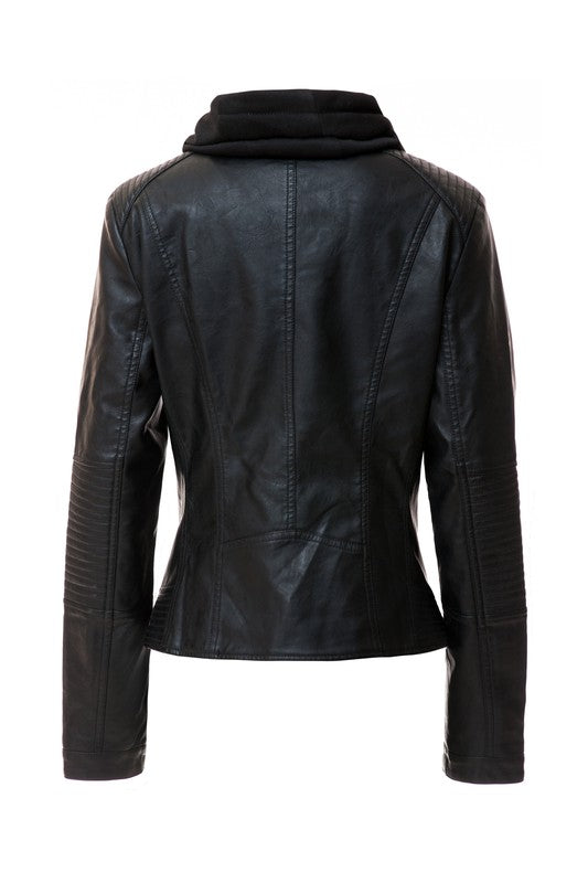 Women&#39;s Hood PU Leather Jacket