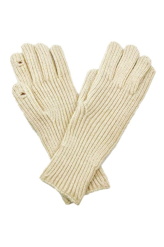 Solid Ribbed Knit Gloves