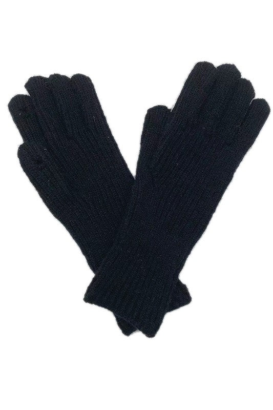 Solid Ribbed Knit Gloves
