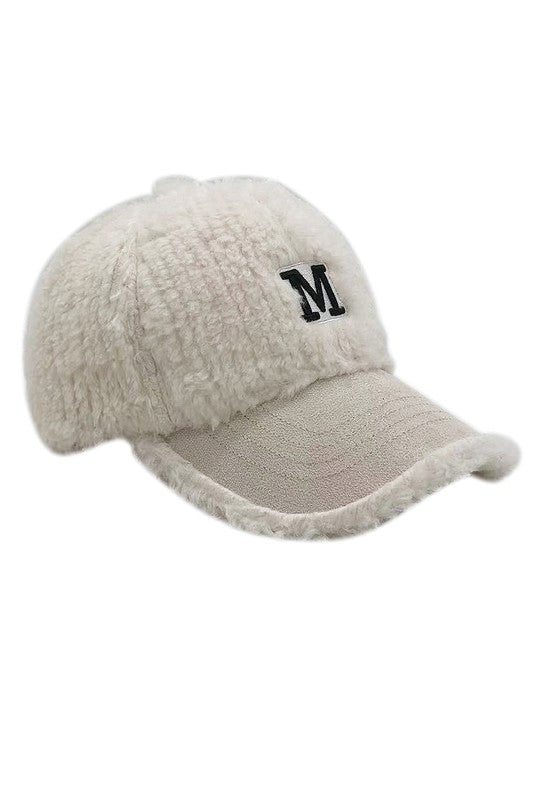 Letter M Chenille Patched Sherpa Baseball Cap