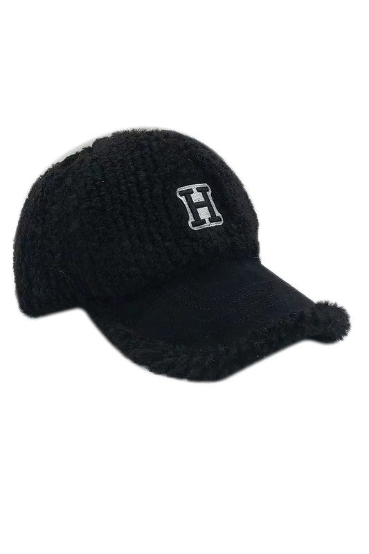 Letter H Chenille Patched Sherpa Baseball Cap