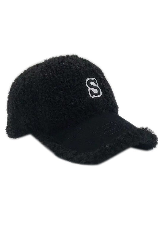 Letter S Chenille Patched Sherpa Baseball Cap