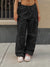 Front view of Y2K Pants,Wide Leg Pants for Women Casual Pants-black