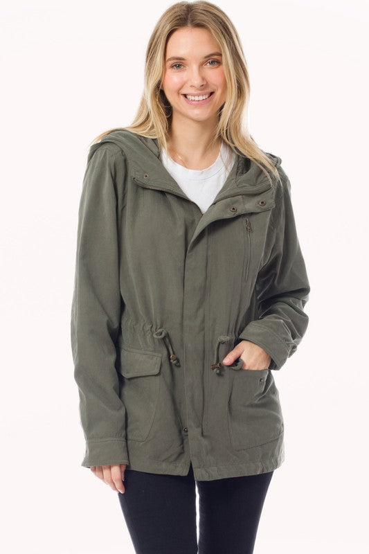 Plus Faux Suede Utility Safari Military Jacket