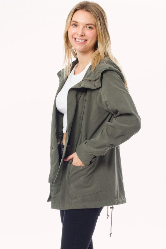 Plus Faux Suede Utility Safari Military Jacket