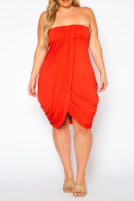 Plus Size Draped Tube Mini Dress