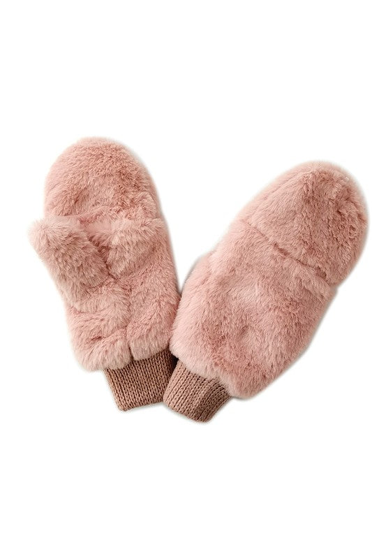 Solid Faux Fur Mittens