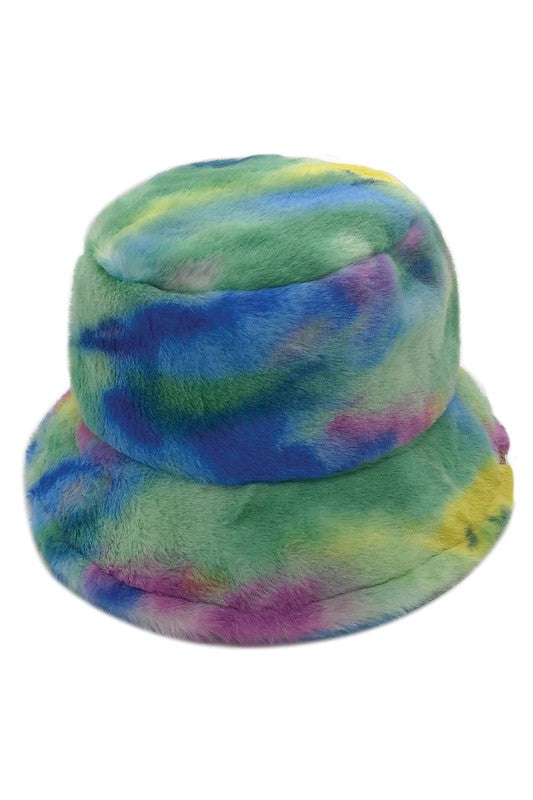 Tie Dye Faux Fur Bucket Hat