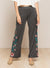 Front view of LONG FLORAL EMBROIDERED WIDE LEGGED PANTS