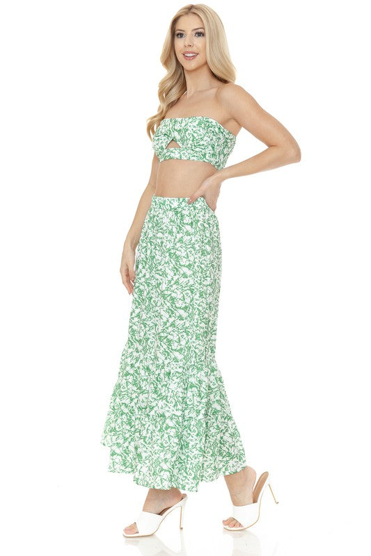 Women&#39;s Floral Skirt and TOP Set