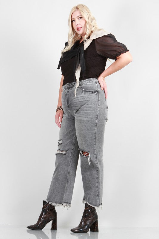 PLUS SIZE DISTRESSED MOM JEANS