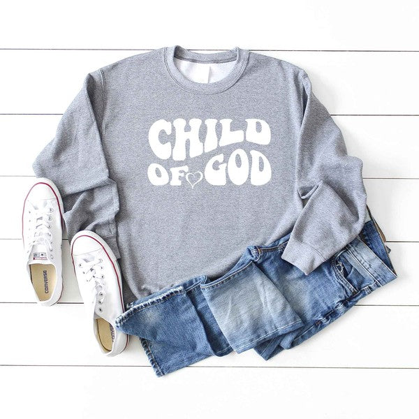 Close up view of Child Of God Heart Sweatshirt in gray