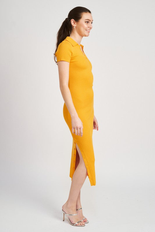 COLLARED SHORT SLEEVE MIDI DRESS