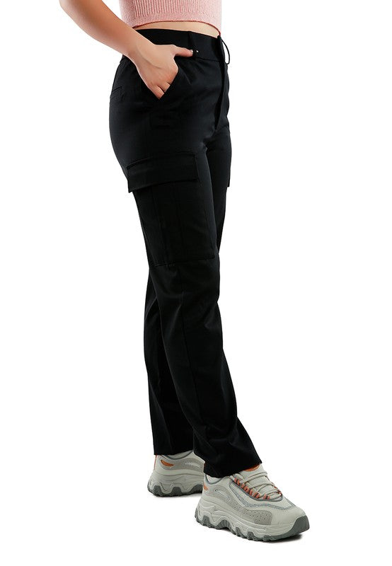 Side view of Casual High Waist Straight Pants-black