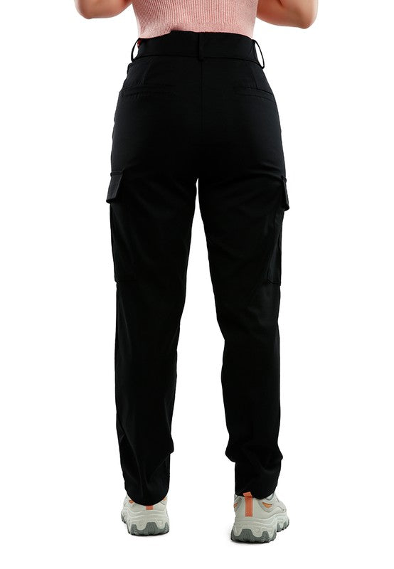 Back view of Casual High Waist Straight Pants-black