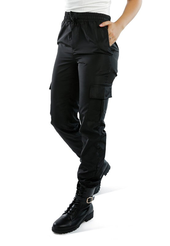side view of High Waist Semi Casual Trousers-black