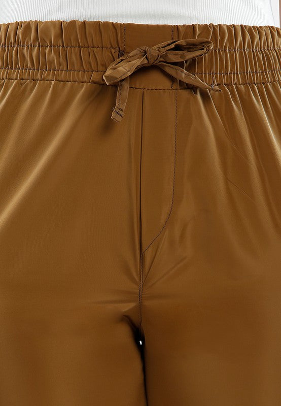 close up of front High Waist Semi Casual Trousers-brown