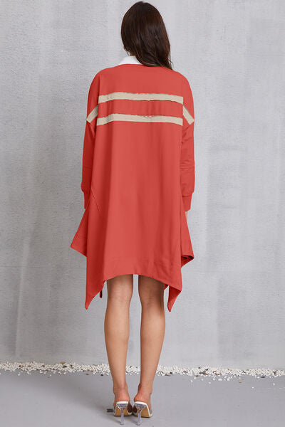 Back of Half Button Handkerchief Hem Dress- red orange