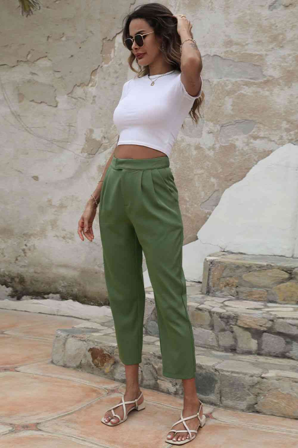 Full view of Straight Leg Cropped Pants with Pockets