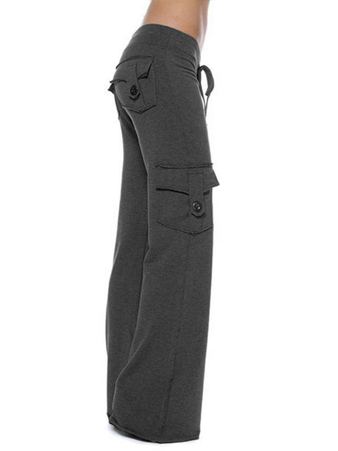 Mid Waist Pants with Pockets-gray