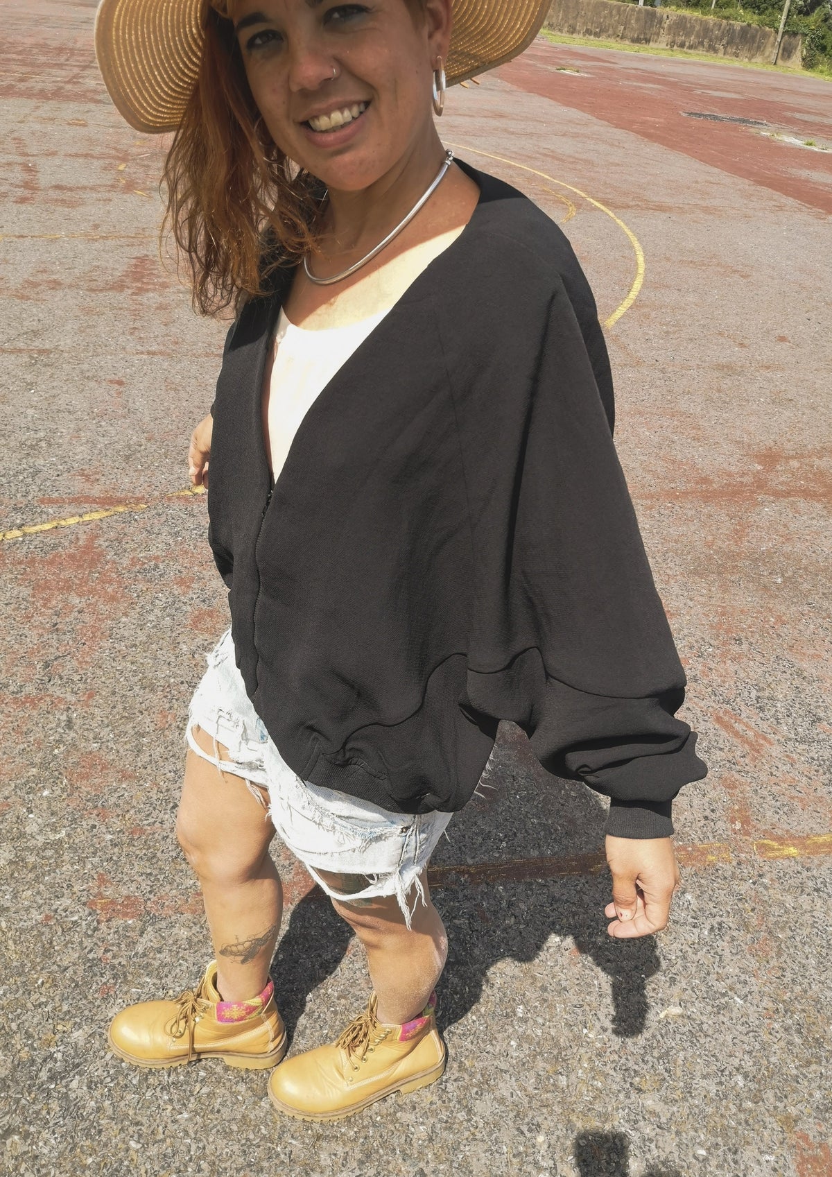 JACKET V-COLLAR - VINTAGE SAKURA CREPE black by BERENIK