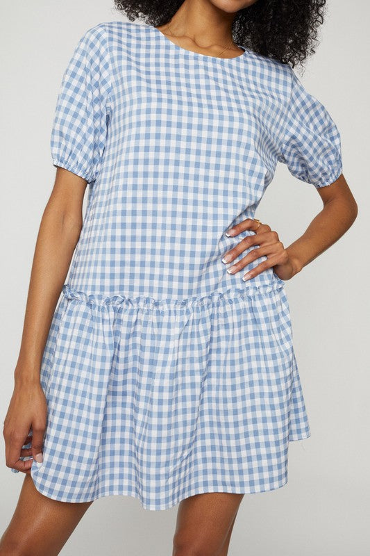 GINGHAM DROP WAIST DRESS