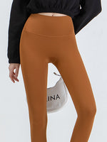 Close up of brown Wide Waistband Sports Leggings 