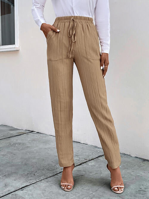 Front view of Texture Drawstring Pants with Pockets