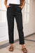 Front view of Drawstring Straight Pants with Pockets-black