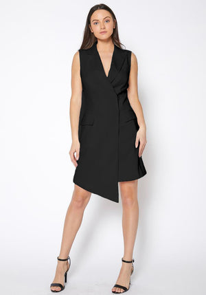Black Women's Asymmetrical Sleeveless Blazer Dress
