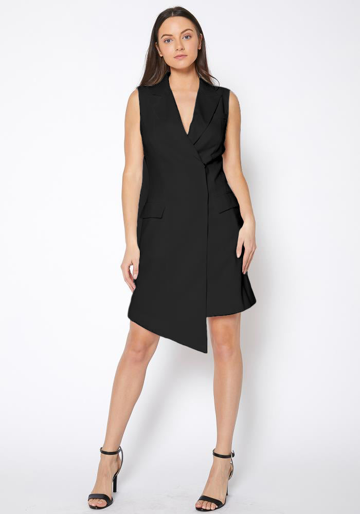 Black Women's Asymmetrical Sleeveless Blazer Dress