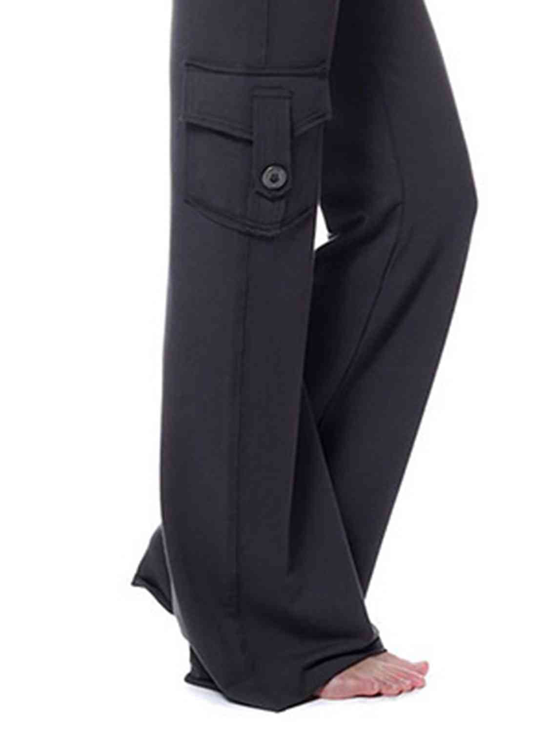 Mid Waist Pants with Pockets-black