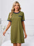 front view of Contrast Trim Round Neck Mini Dress-moss