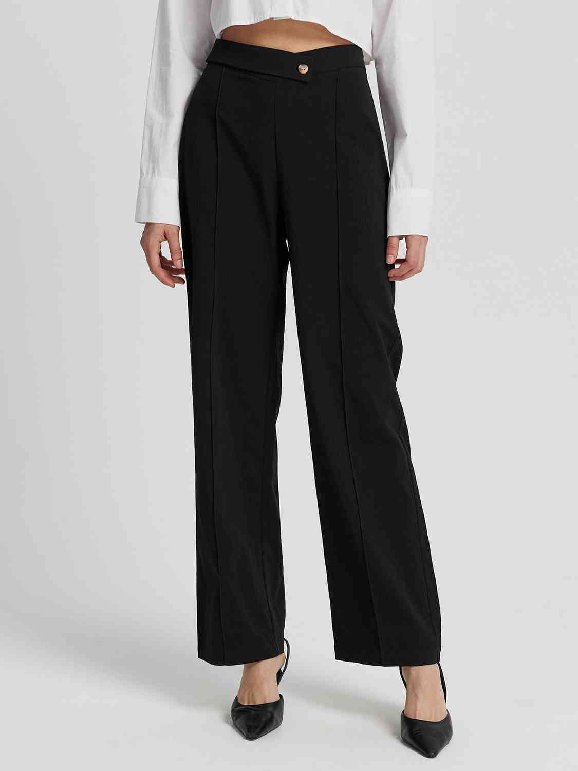 Front view of High Waist Straight Pants