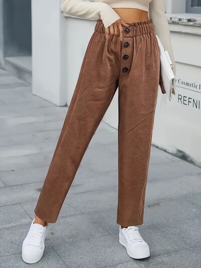 Full view of Decorative Button High Waist Pants